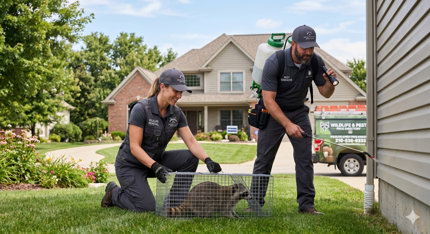 Licensed pest control and wildlife removal contractor helping a homeowner